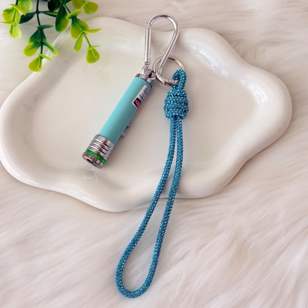 Blue LED Flashlight Keychain with Red Laser Pointer and Glitter Wrist Strap